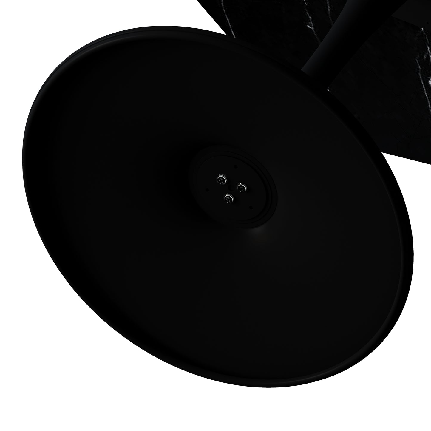 black round dining table base with brushed metal bolts