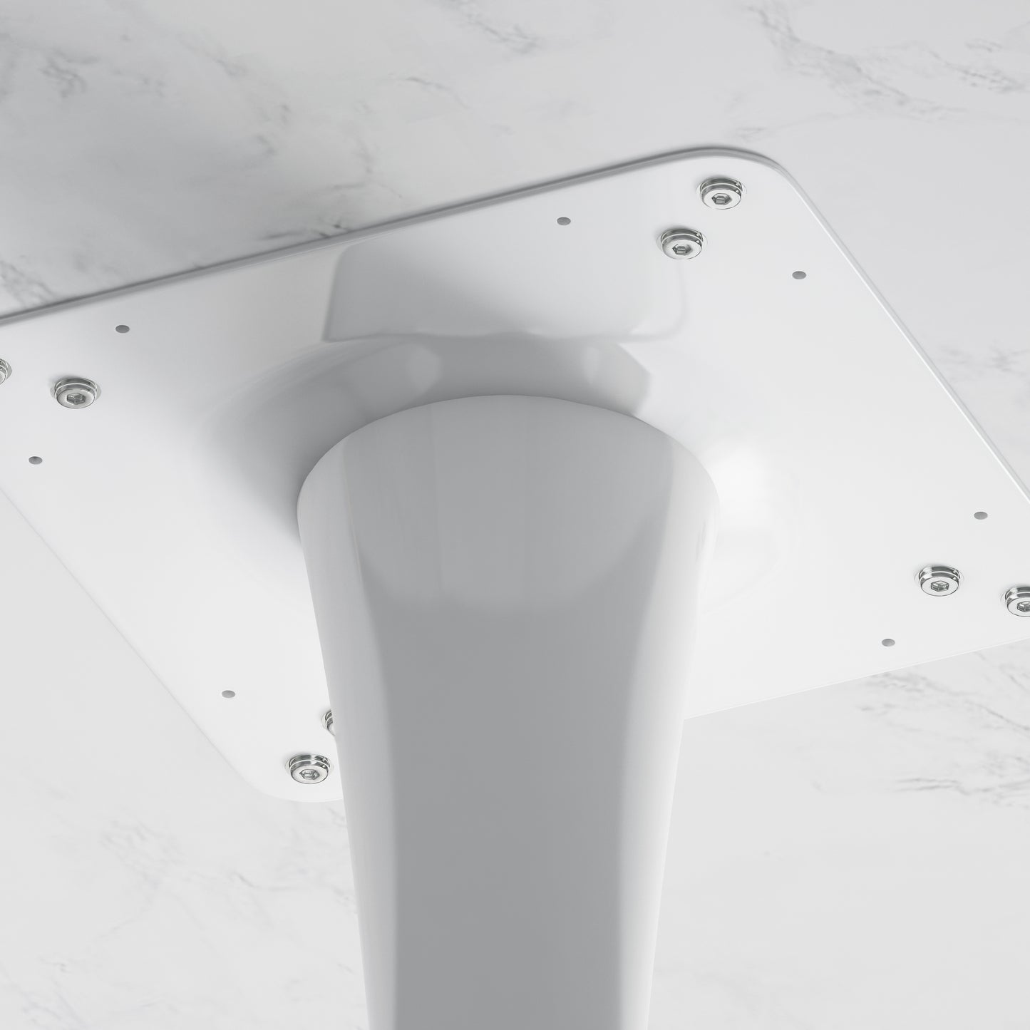 White glossy desk leg mount plate with silver bolts