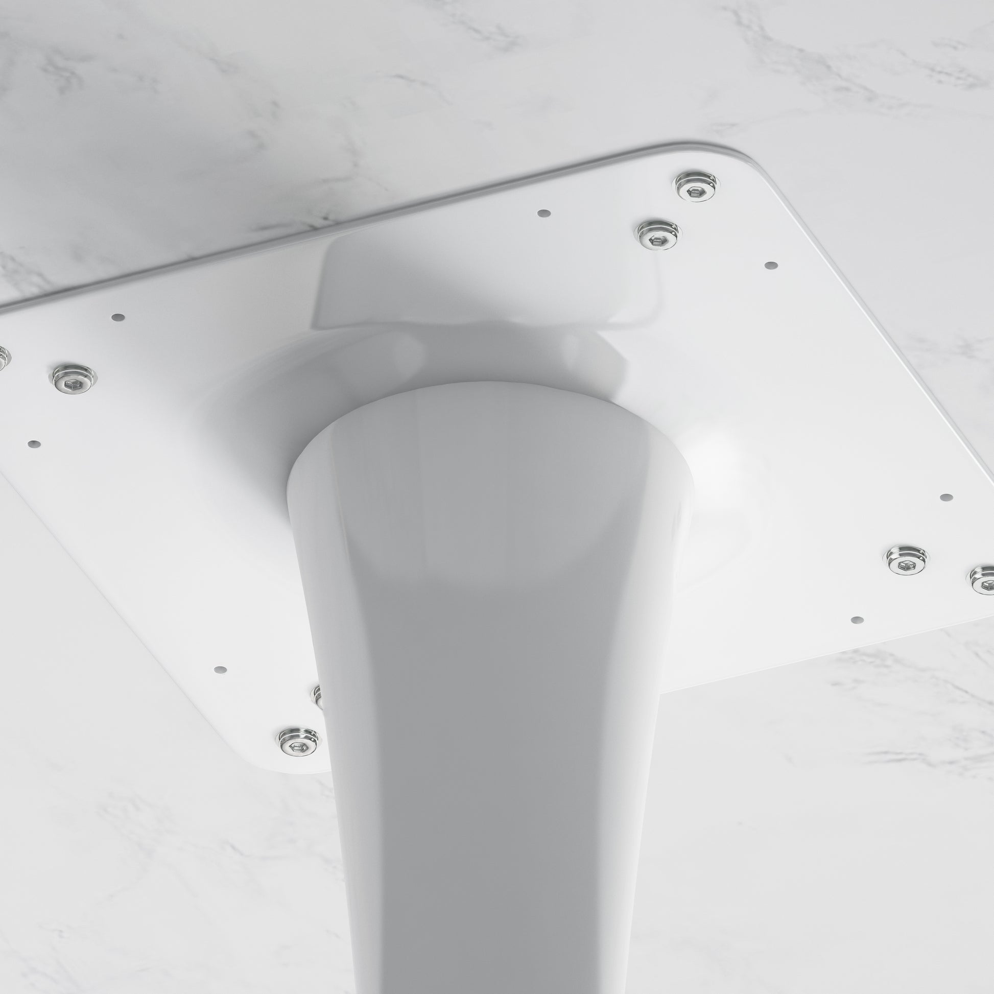 White glossy desk leg mount plate with silver bolts