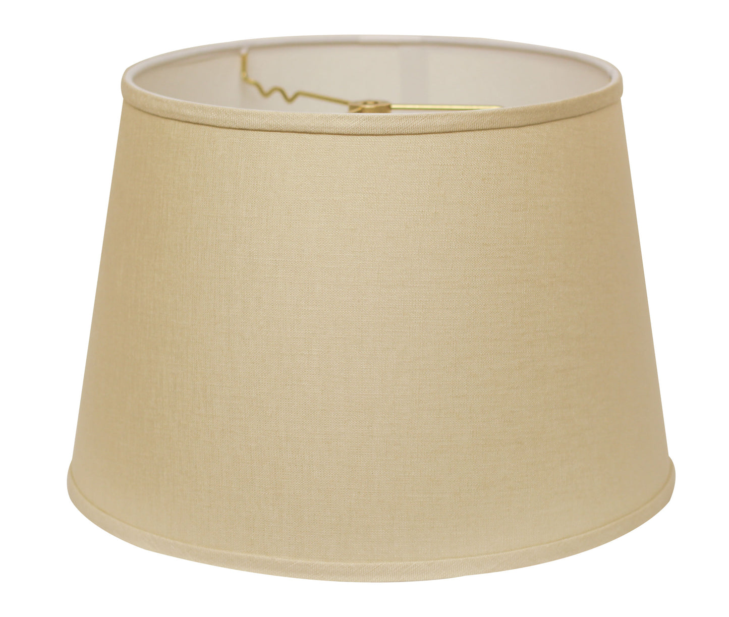 Beige linen drum lampshade with gold harp clip