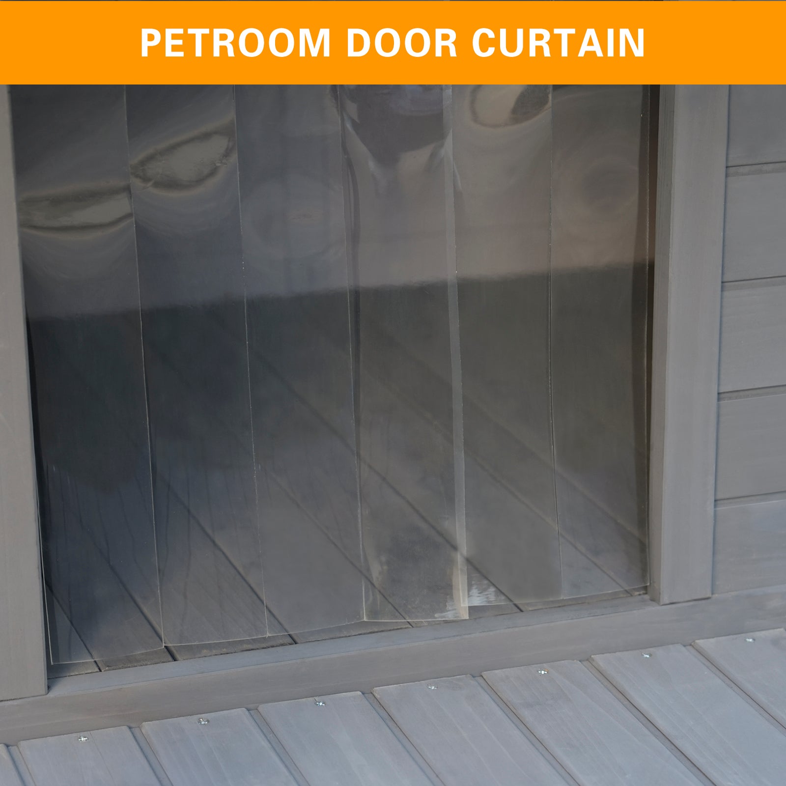 Clear vinyl pet room door curtain with overlapping strips