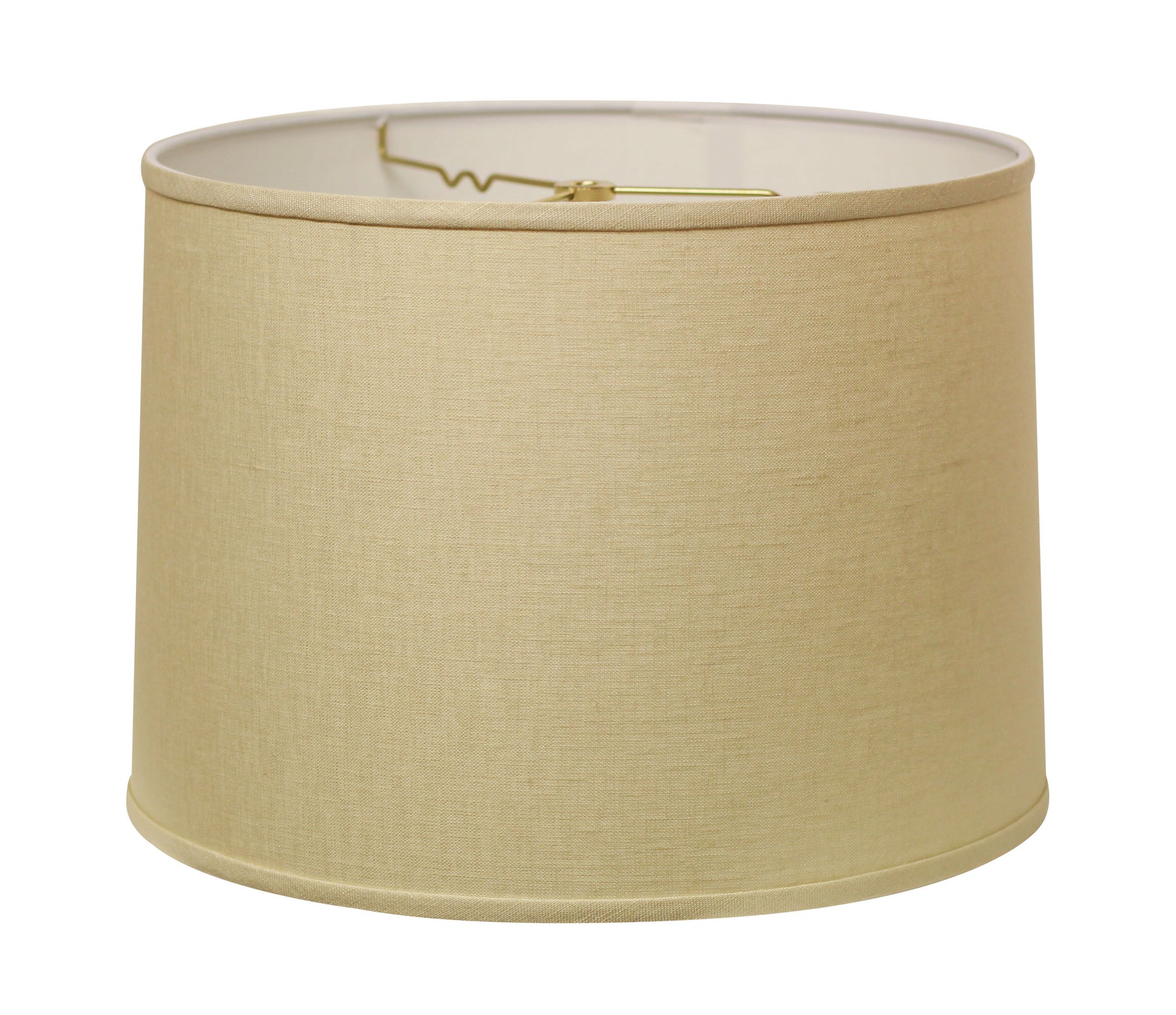 Classic drum lampshade in beige linen fabric with gold harp fitting