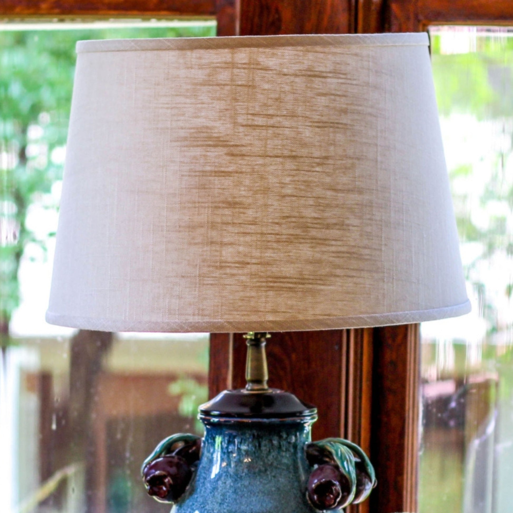 Beige linen drum lamp shade with textured weave