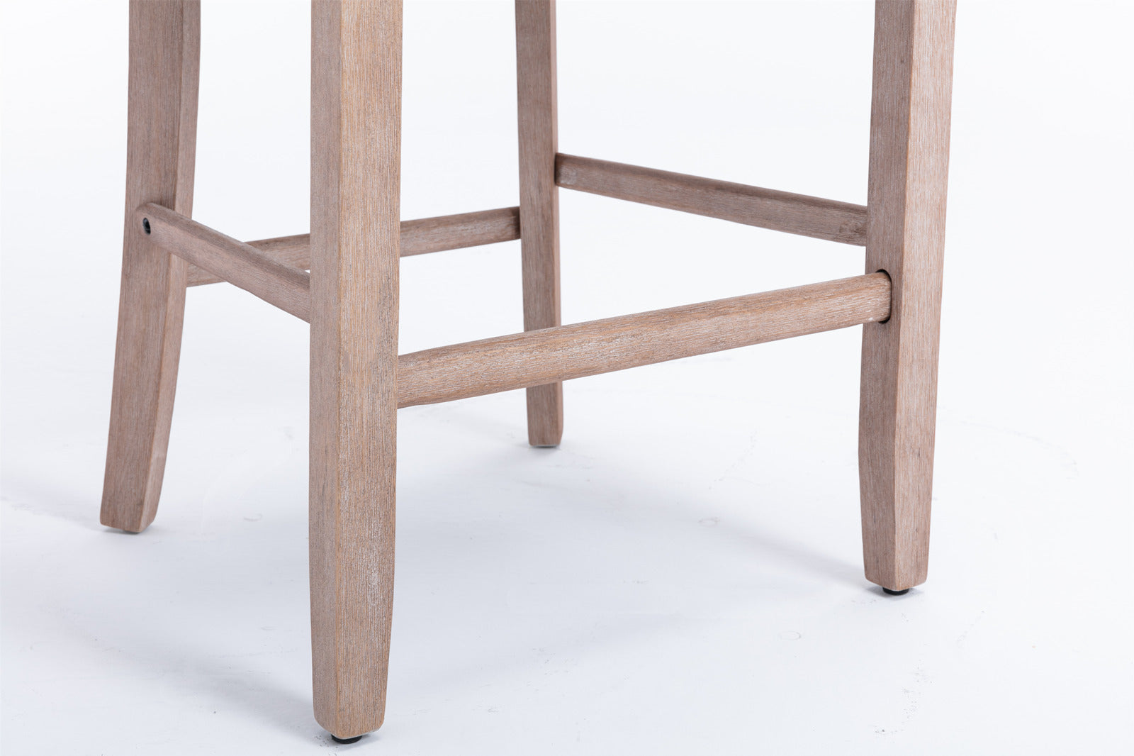 Rustic wooden bar stool legs on white background