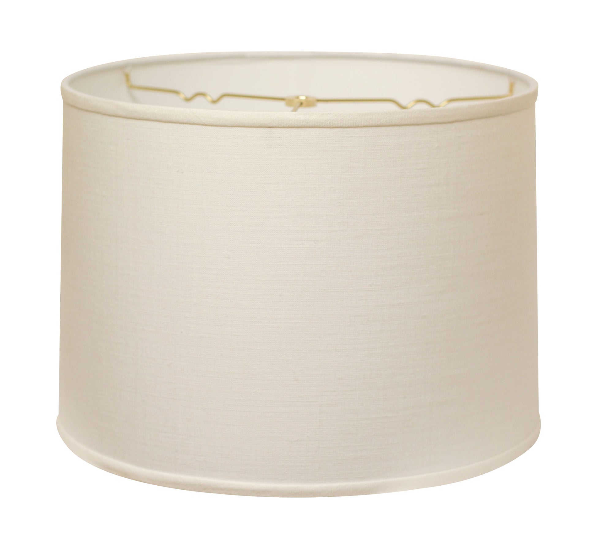Cream linen drum lampshade with gold spider fitter