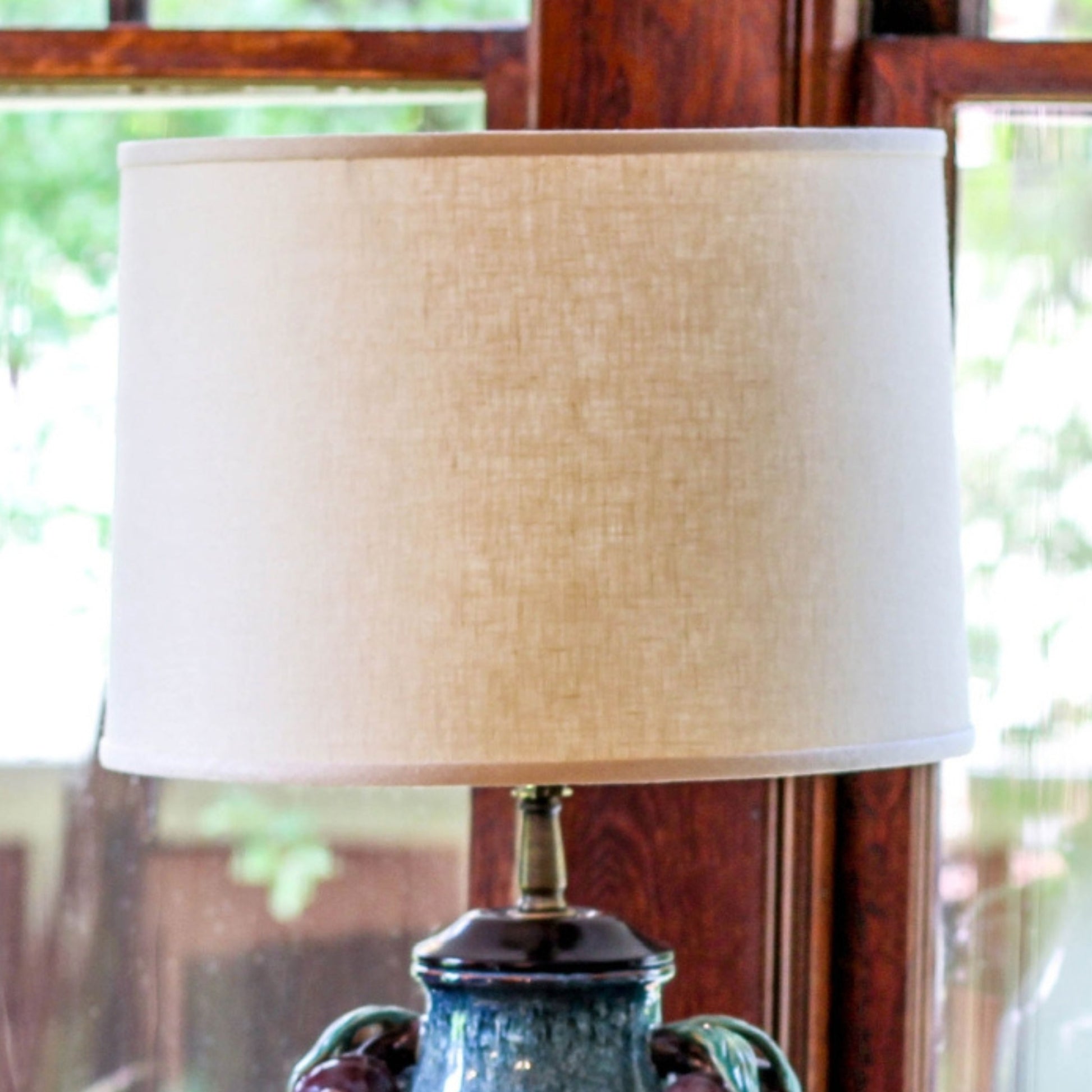 Beige drum lampshade with natural texture