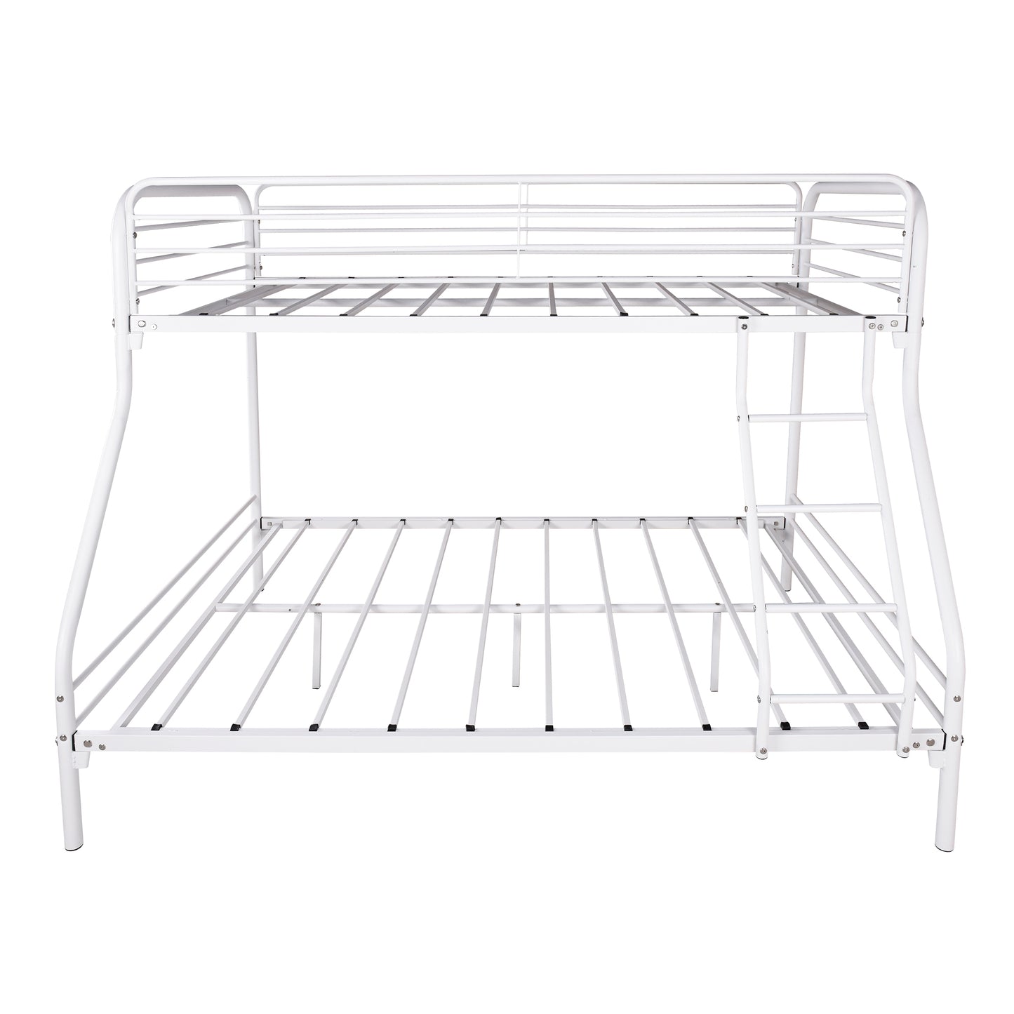 White metal bunk bed with ladder