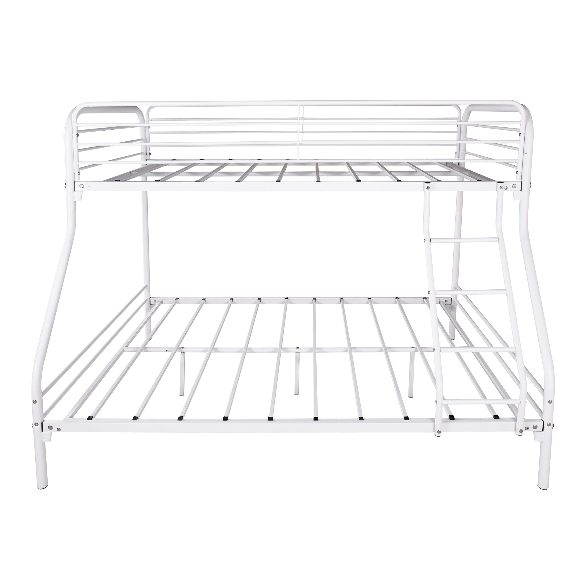 White metal bunk bed with ladder