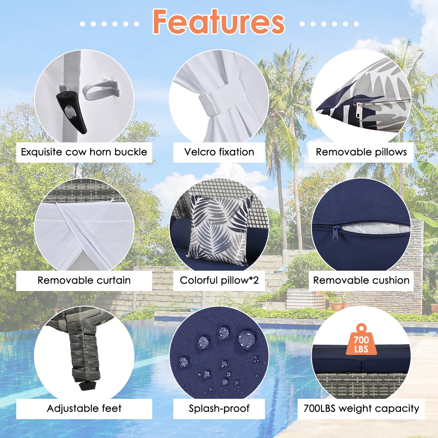 Black cow horn buckle on outdoor furniture cover