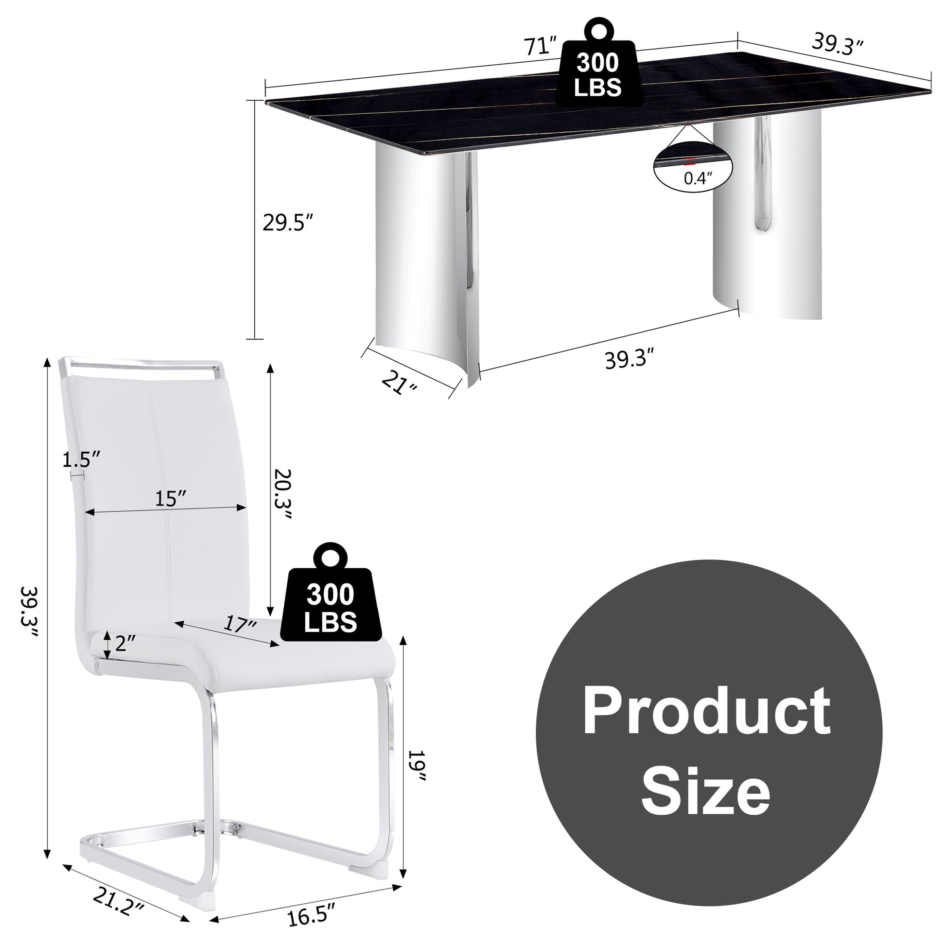 Modern white leather dining chair with chrome cantilever base