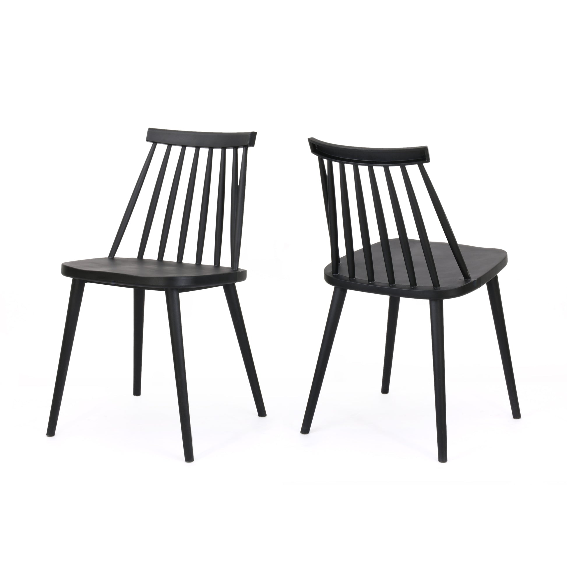 Black wooden dining chair with spindle back