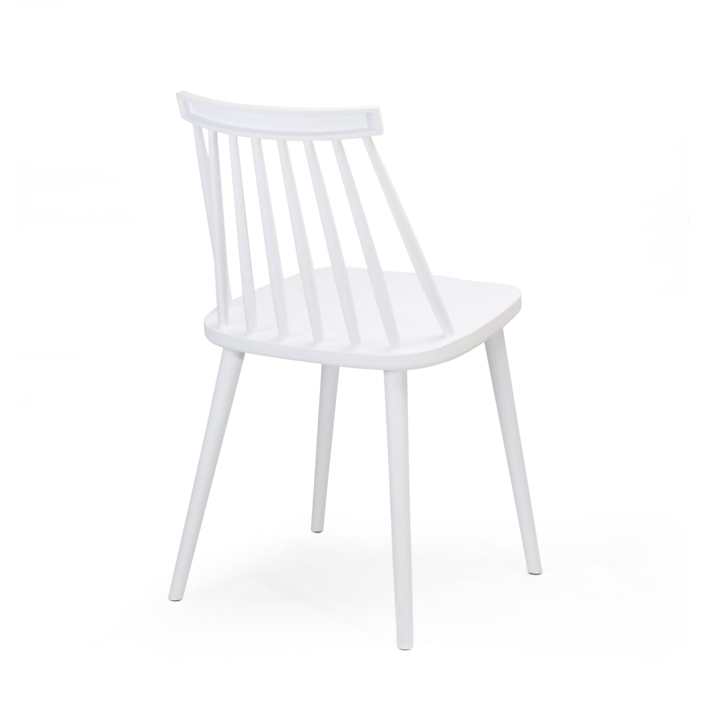 White spindle back dining chair with wooden legs
