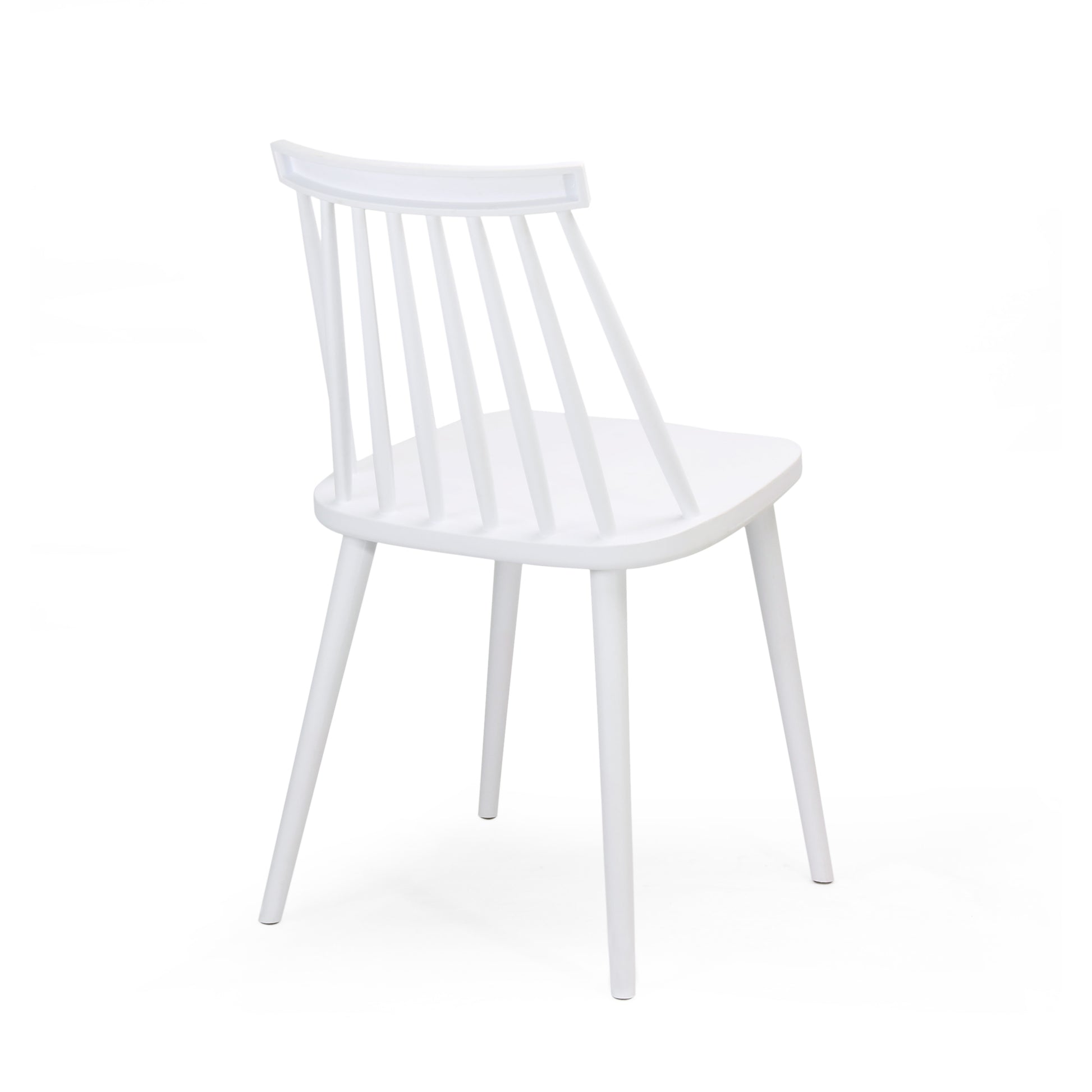 White spindle back dining chair with wooden legs