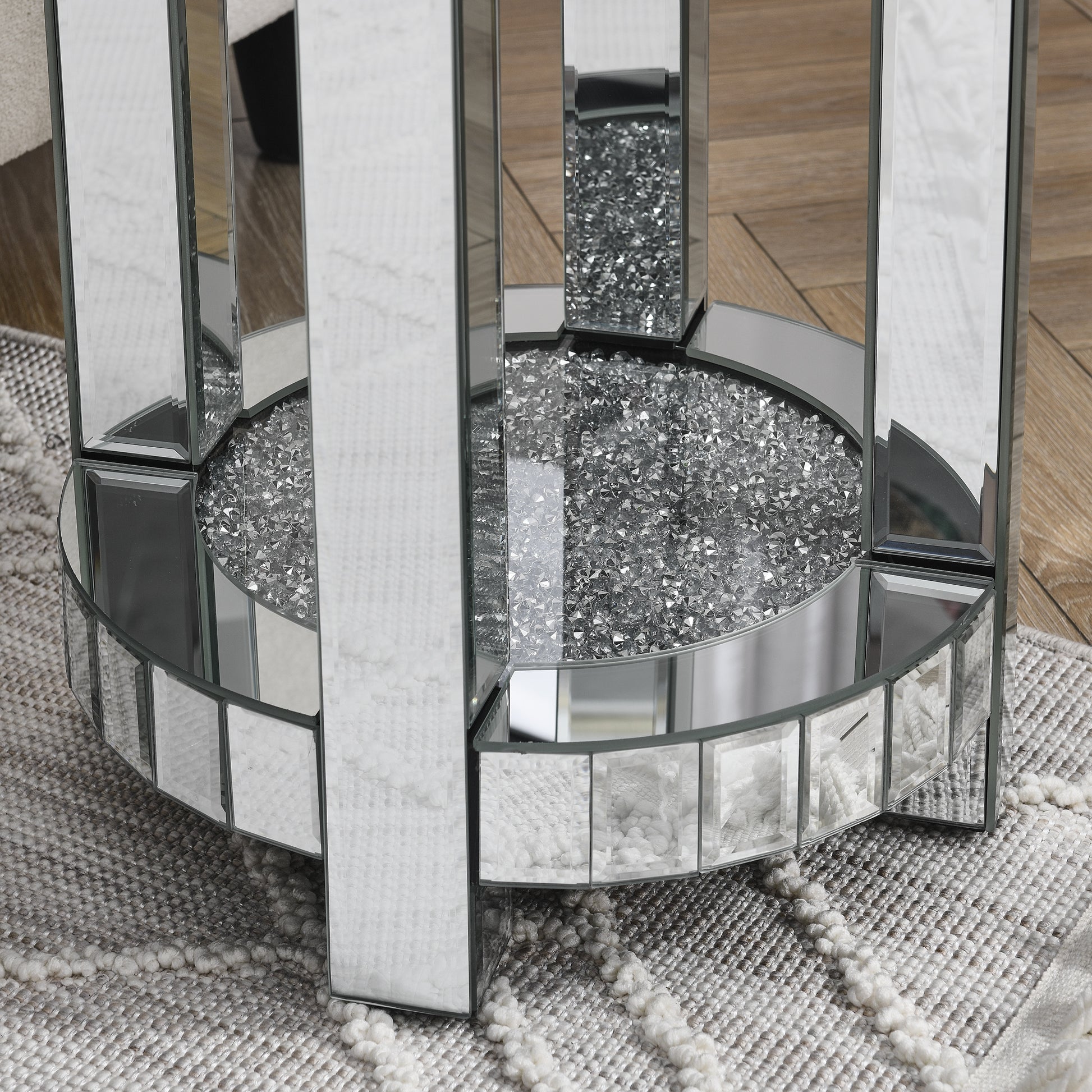 Crushed diamond mirrored side table base with crystal inlay detail