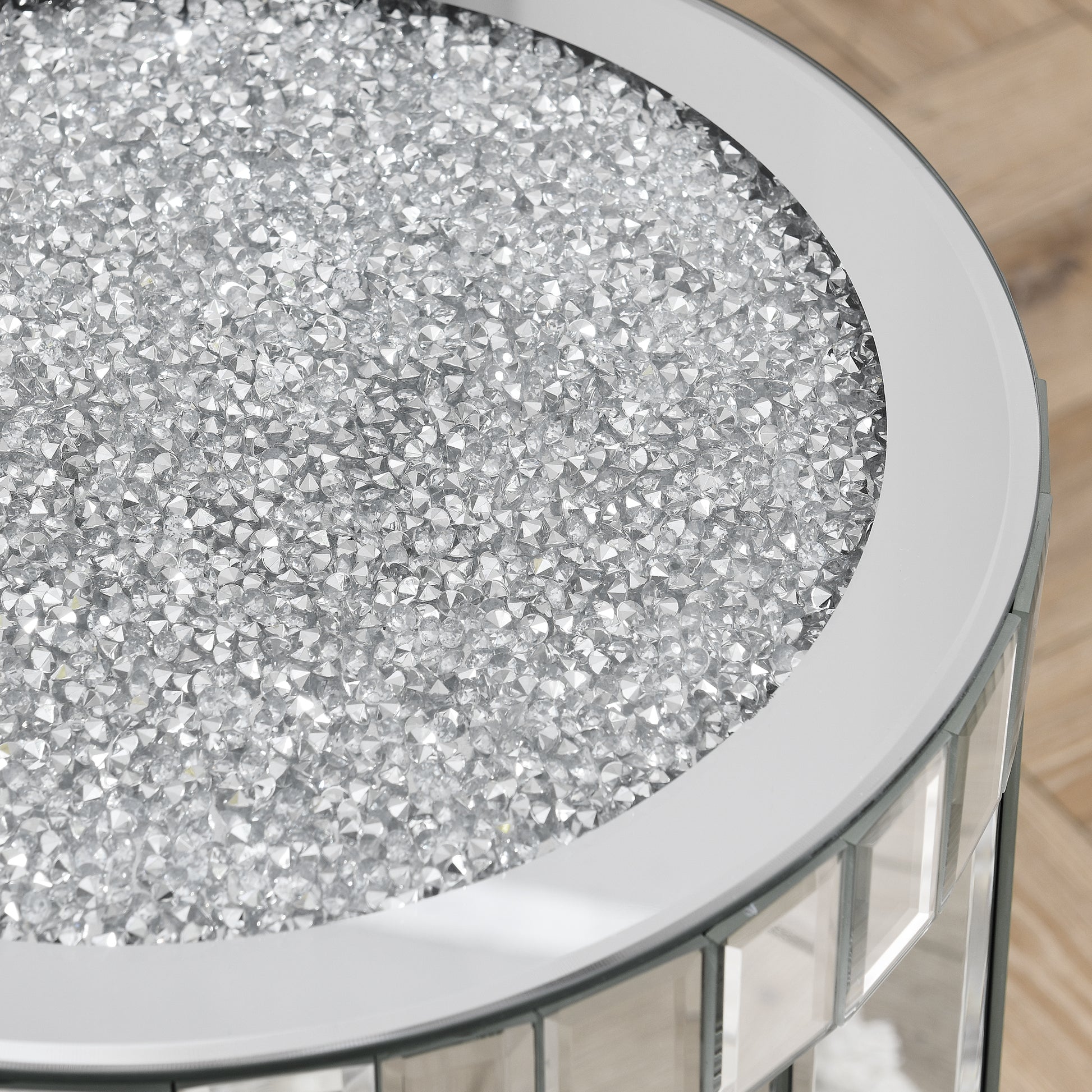 Crushed diamond glass tabletop accent table
