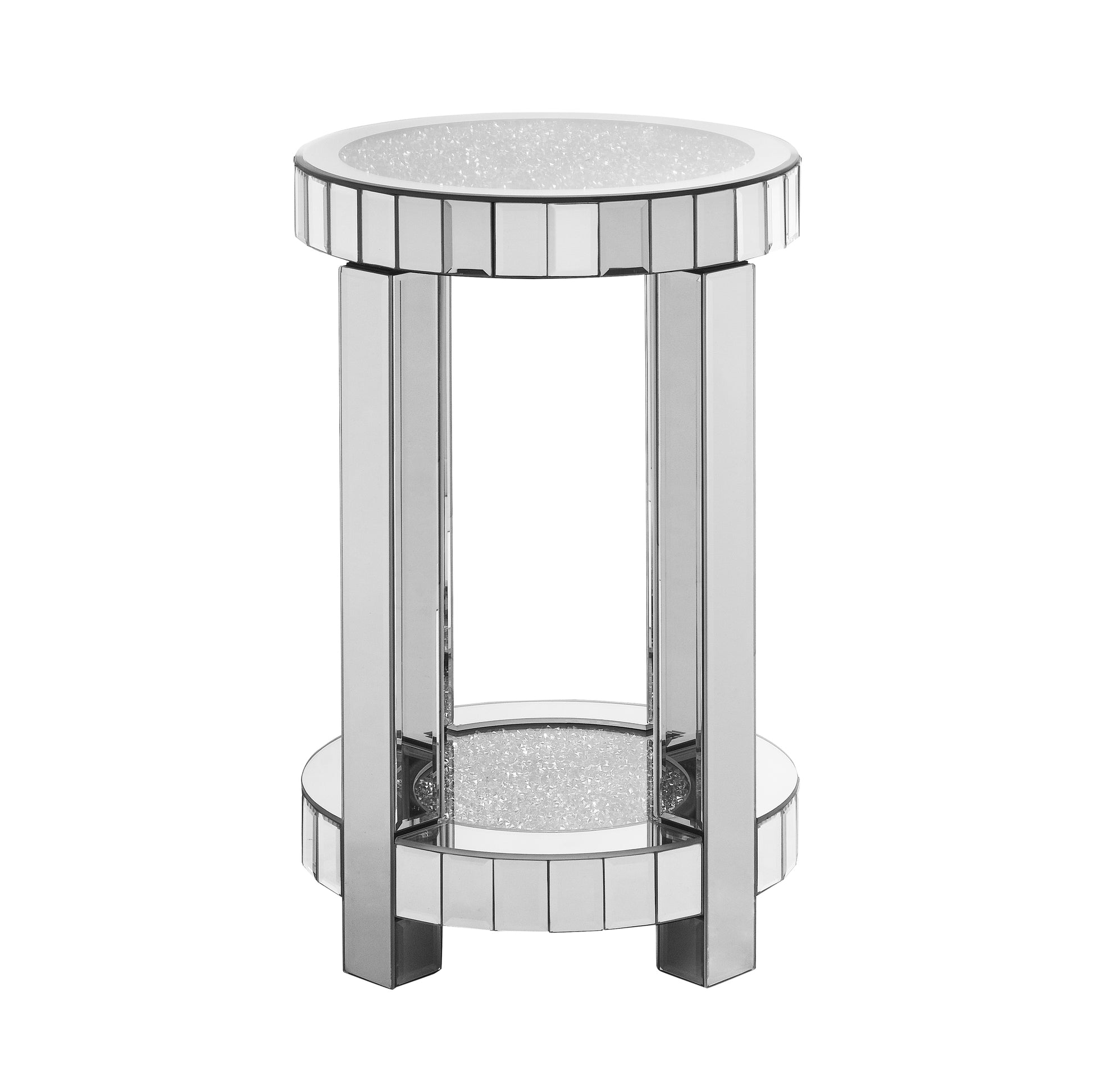 Mirrored pedestal table with faceted crystal accents