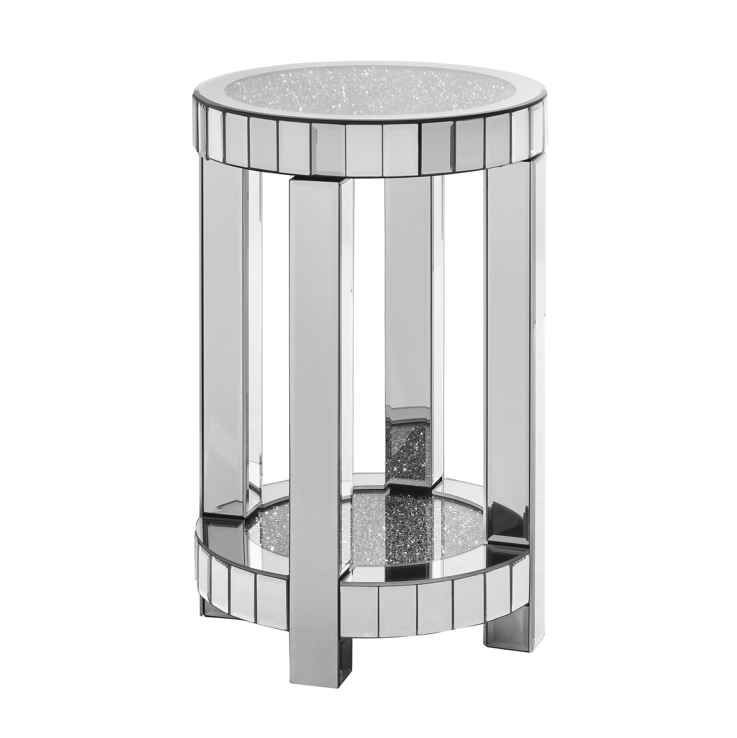 Glam mirrored side table with crushed crystal accents