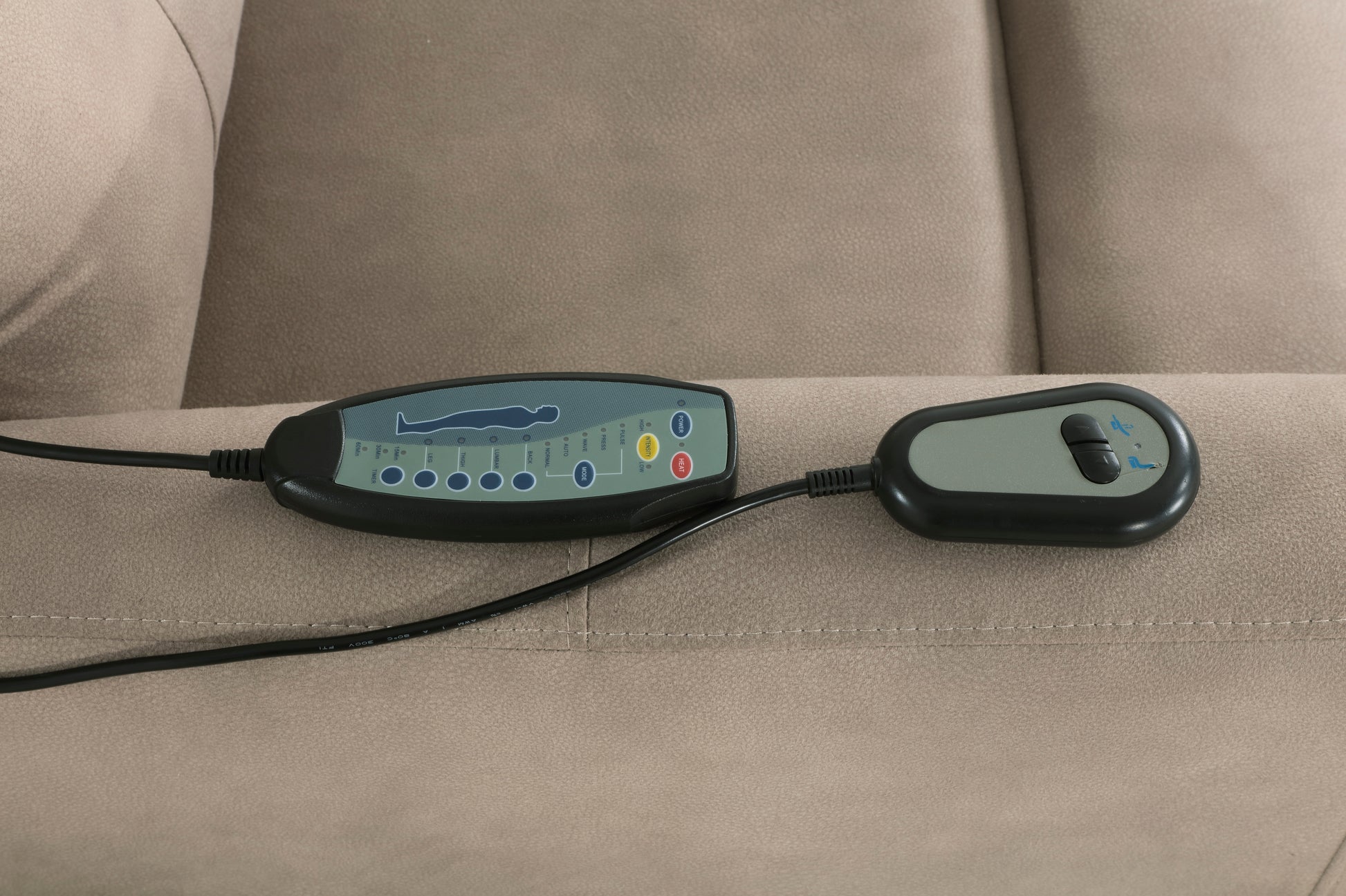 Recliner control panel with heat and intensity settings