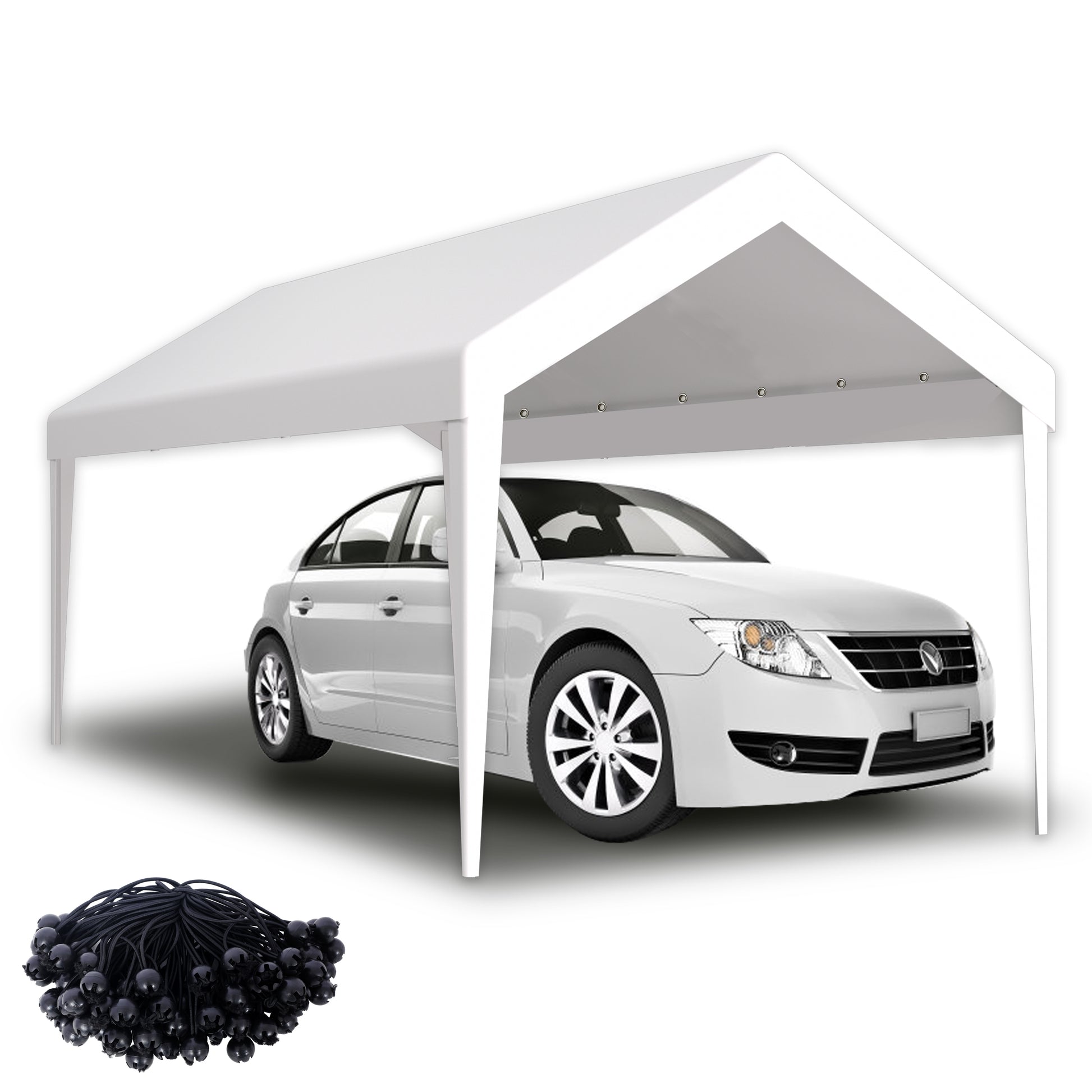 White canopy shelter with car inside