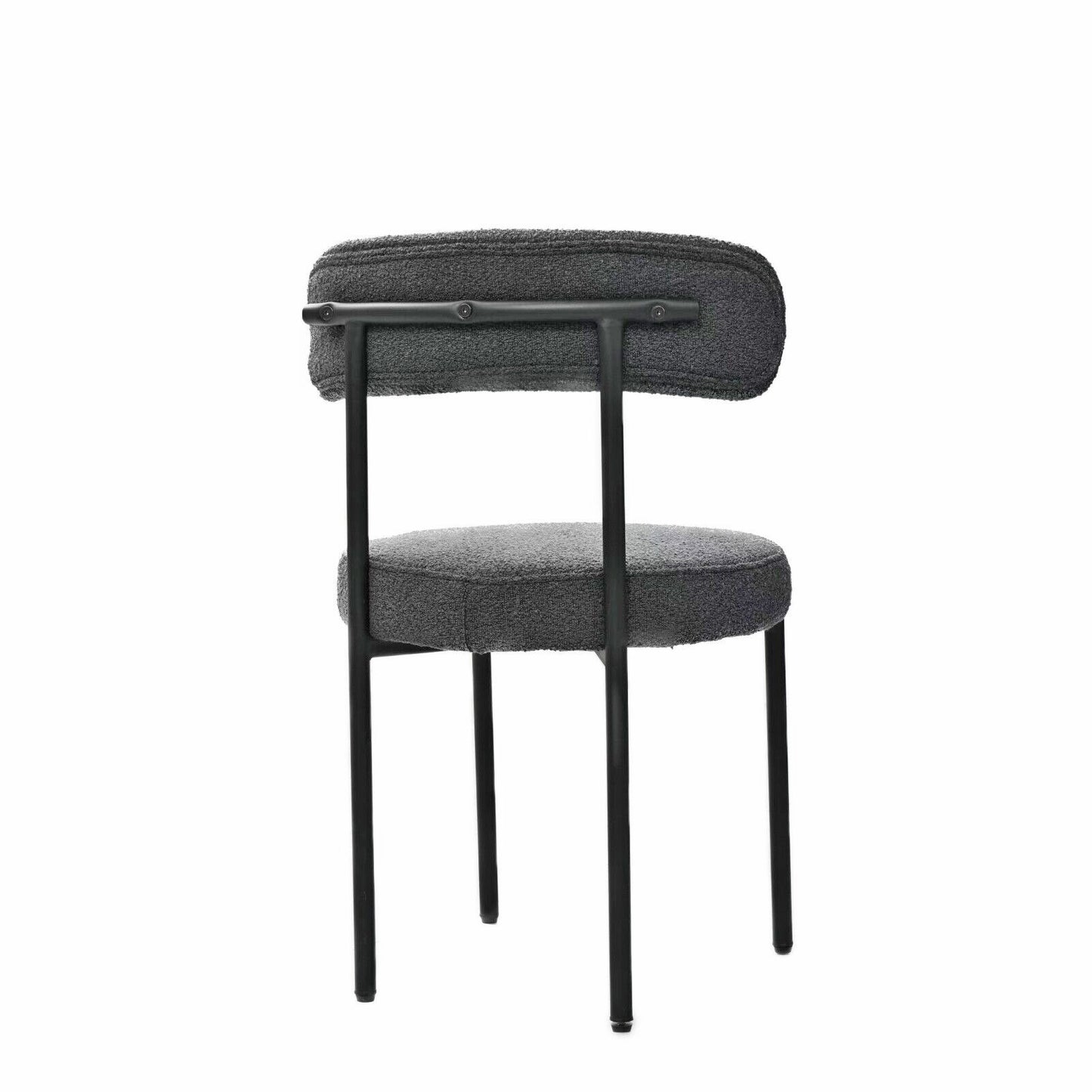 Modern grey boucle dining chair with black metal legs