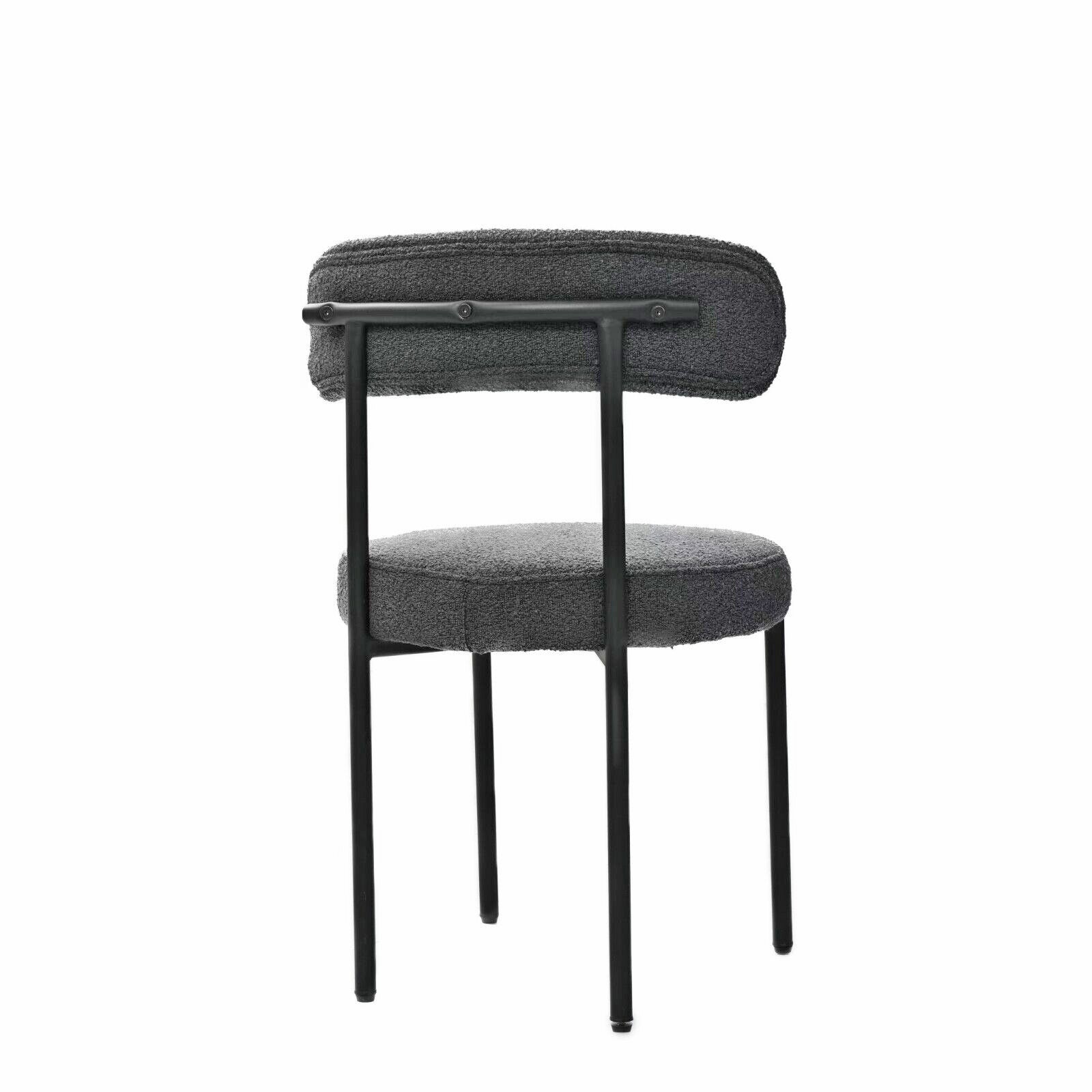Modern grey boucle dining chair with black metal legs