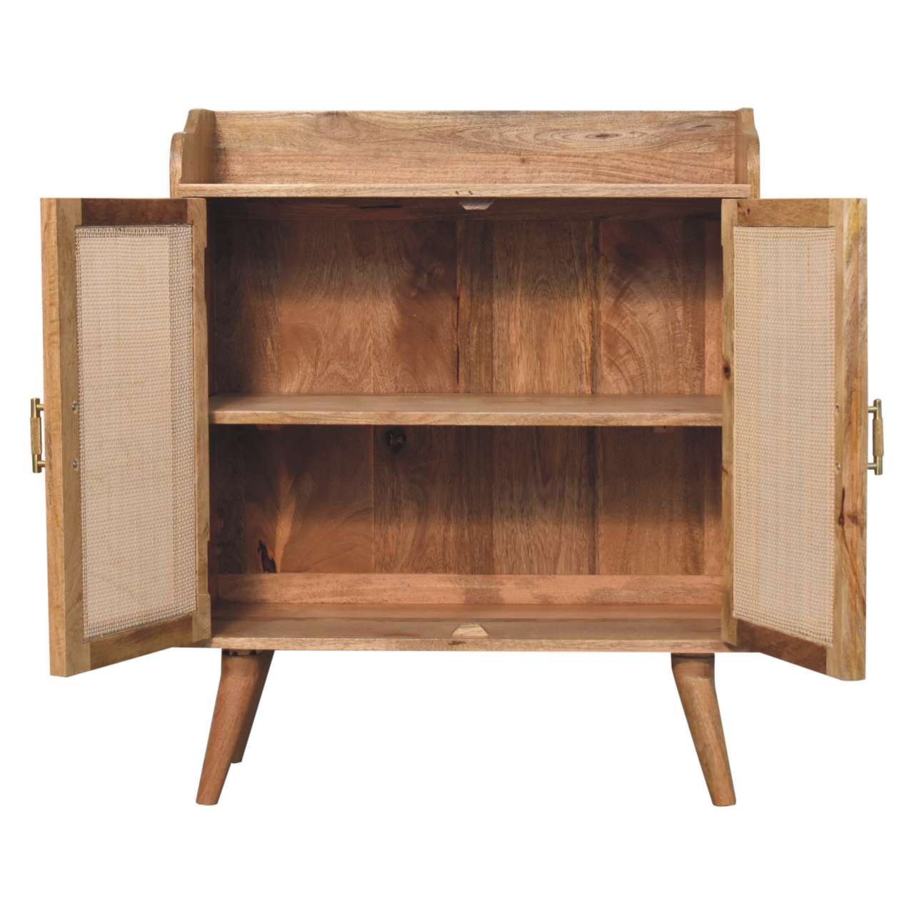 Wooden cabinet with cane doors and tapered legs
