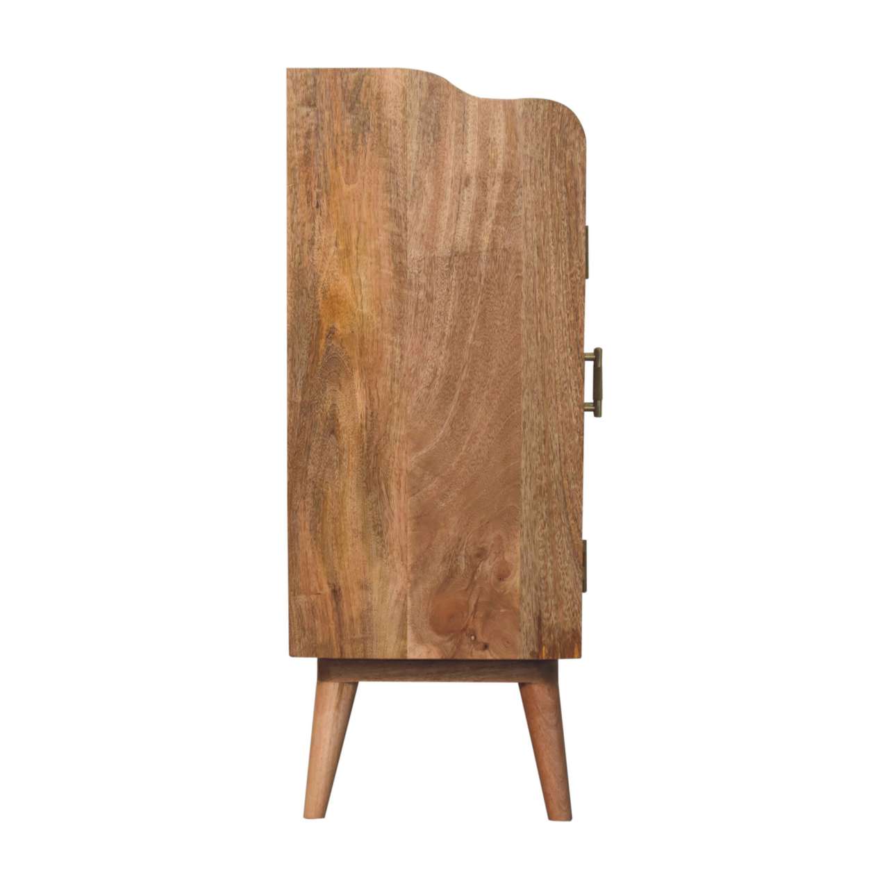 Wooden chest of drawers with carved detailing and tapered legs