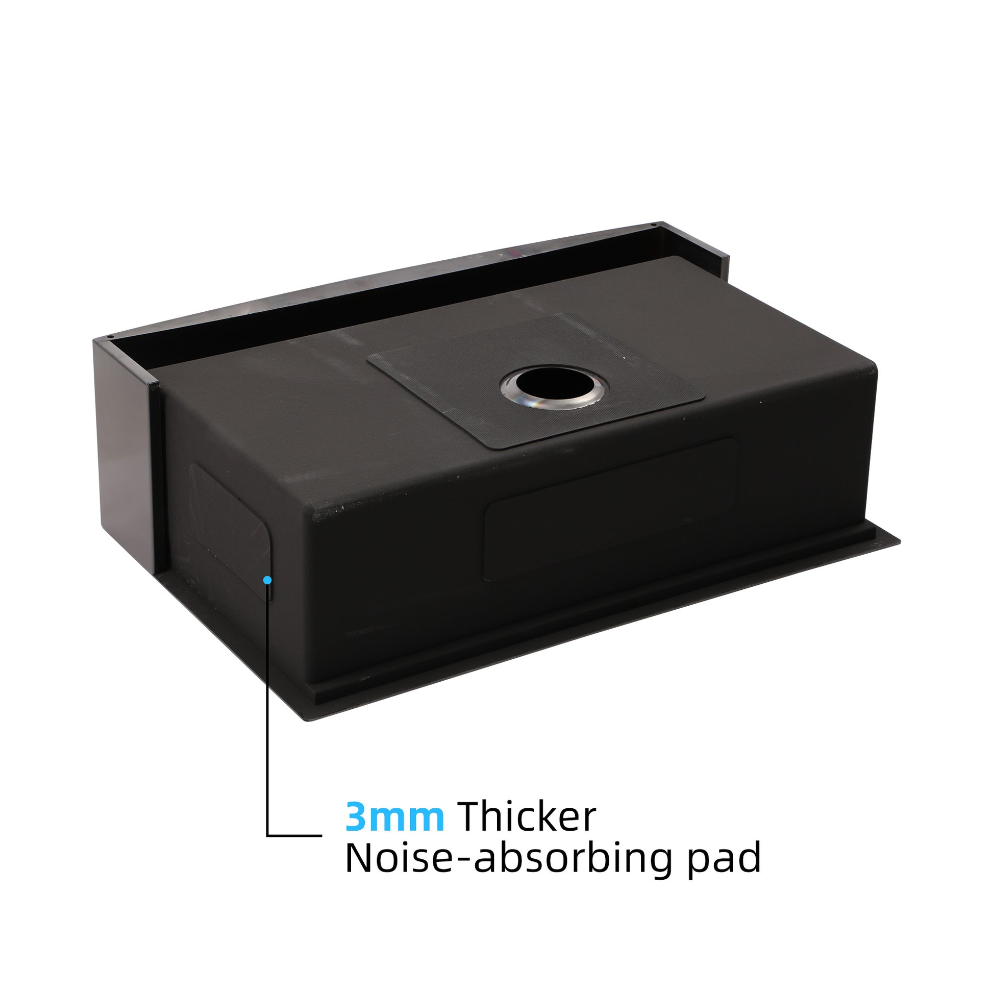 Black stainless steel sink with noiseabsorbing pad