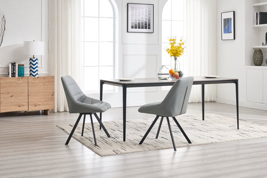 Modern grey upholstered dining chair with swivel base