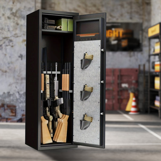 TREATLIFE HOME Secure Large Gun Safe Cabinet for Peace of Mind, Biometric Fingerprint Lock, Adjustable Pistol Pouches & Detachable Structure