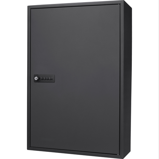Black metal key cabinet with digital lock and keyhole