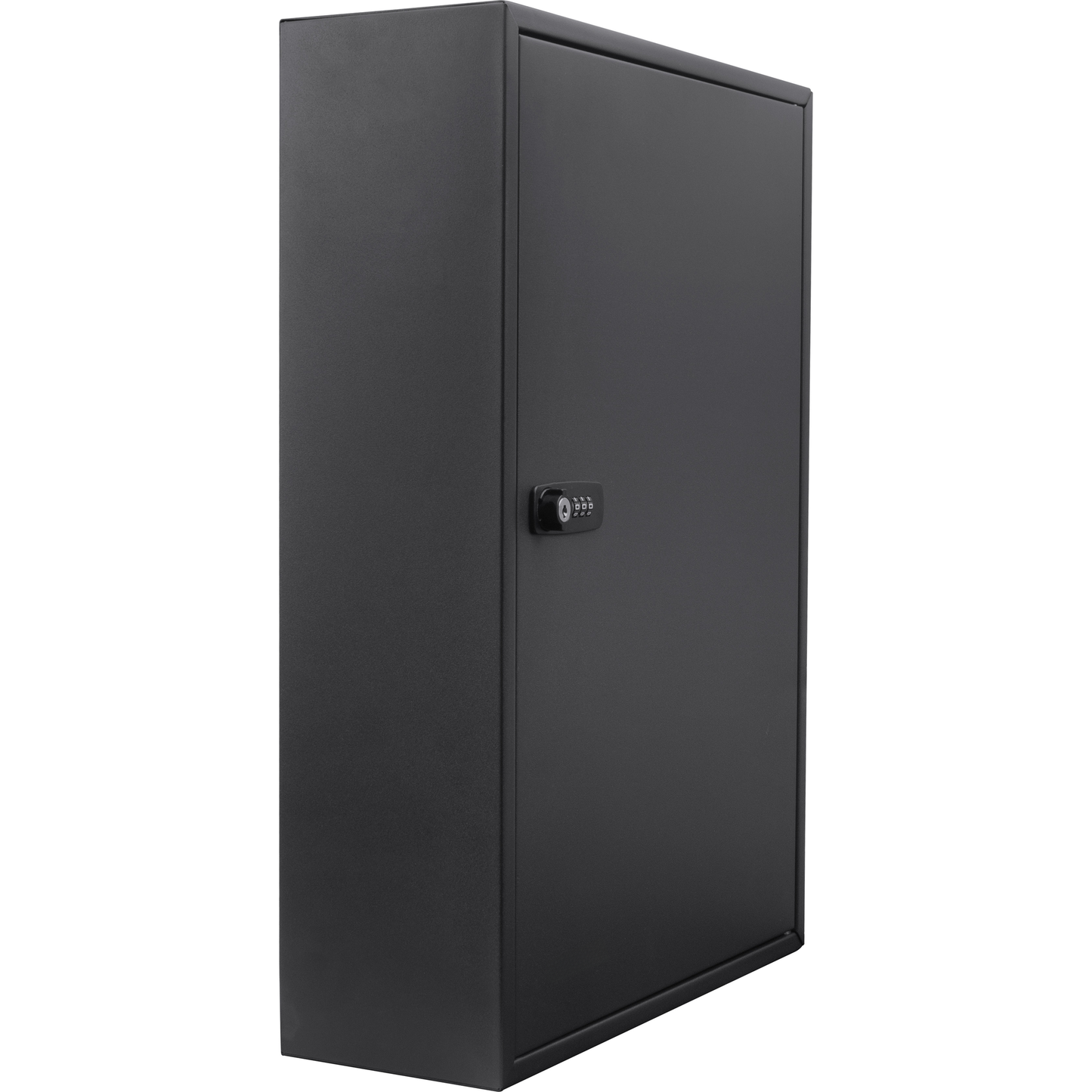 Black steel key cabinet with combination lock for secure storage of  keys