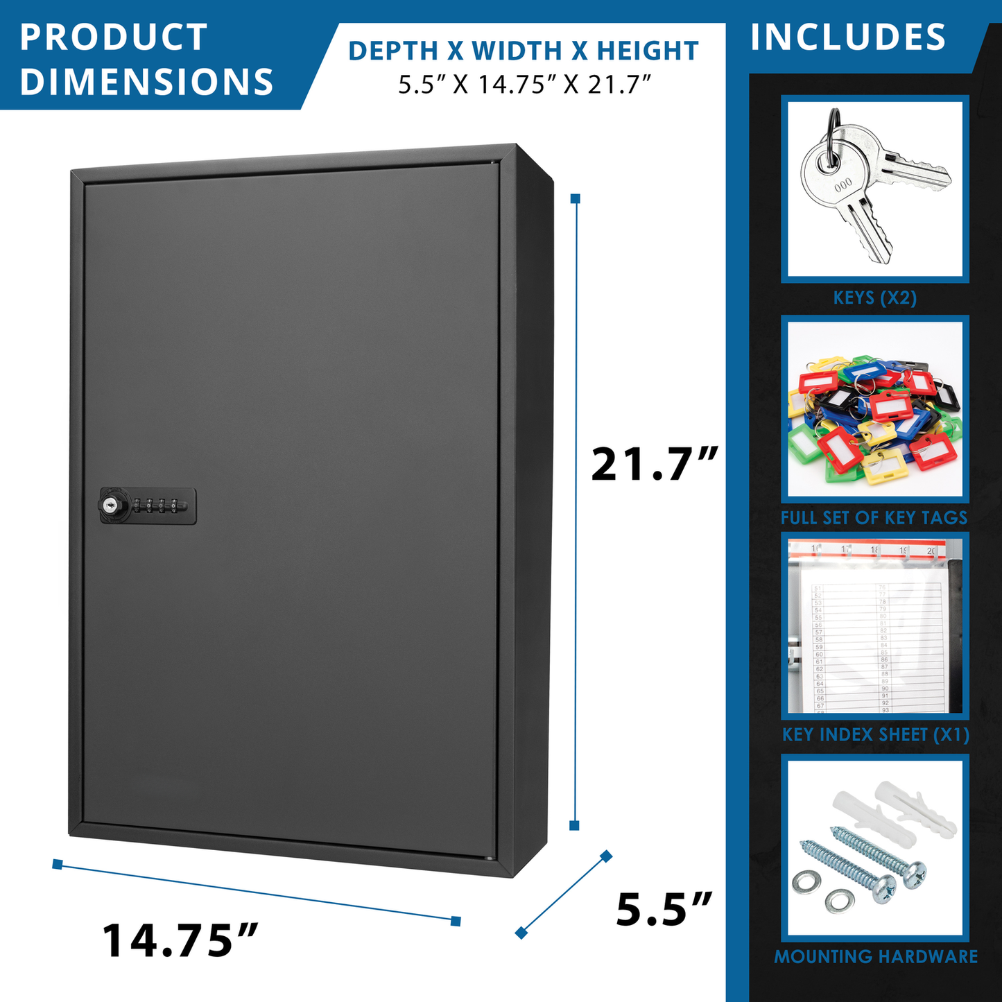 Gray metal key cabinet with digital lock and mounting hardware included