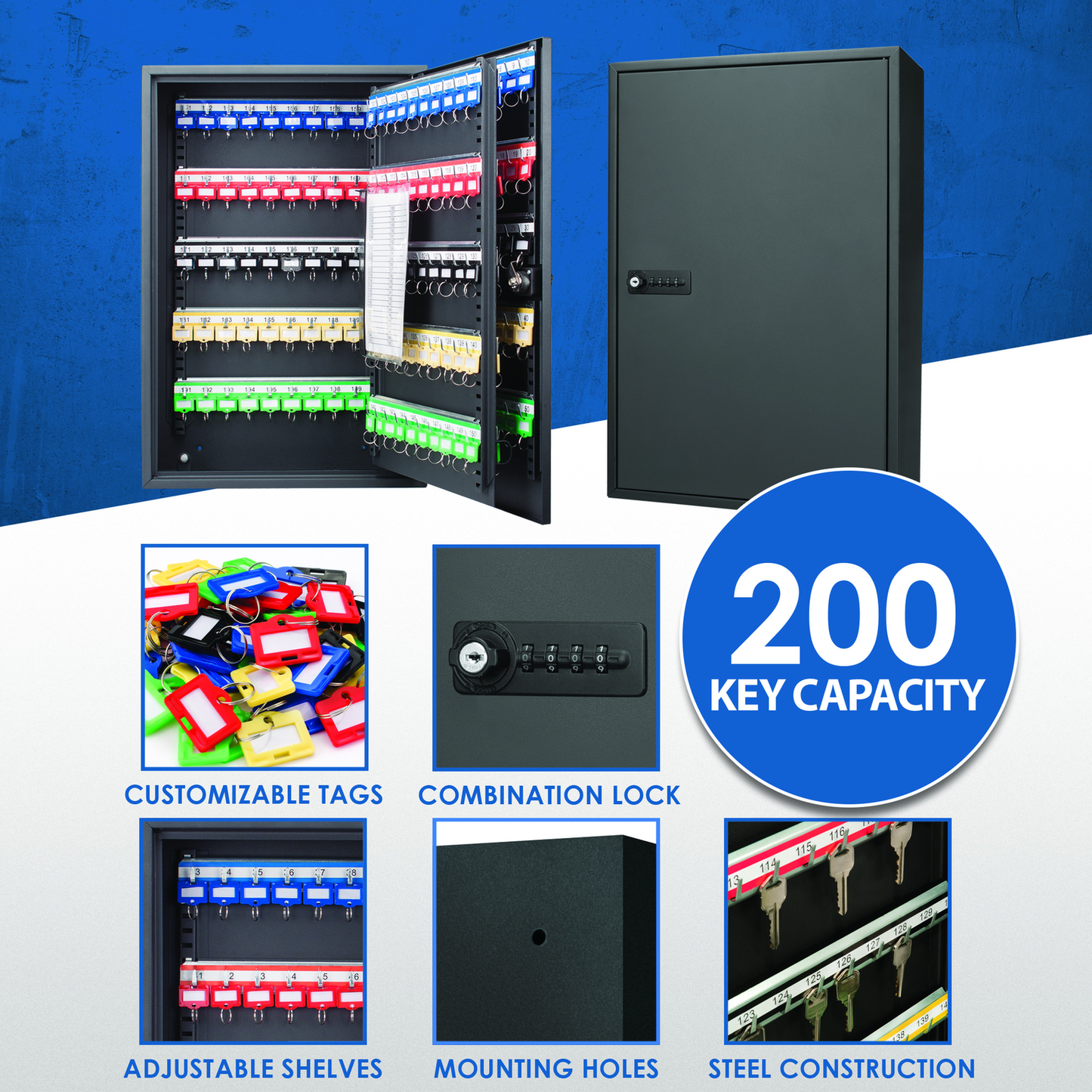 Black steel key cabinet with  key capacity