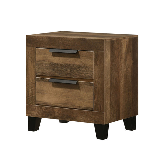 Rustic oak wood drawer nightstand with black metal handles