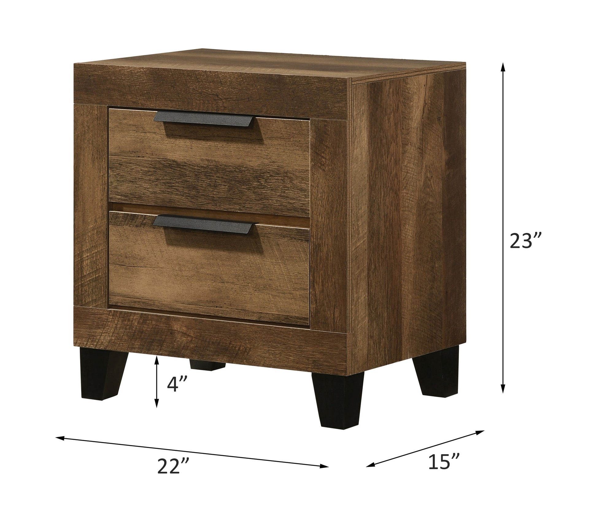 Rustic oak drawer nightstand with black metal handles