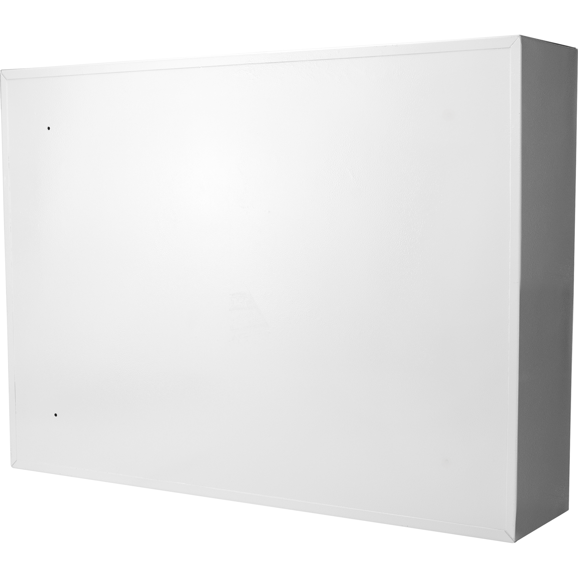 White metal wallmounted lockbox with two predrilled holes suitable for home security