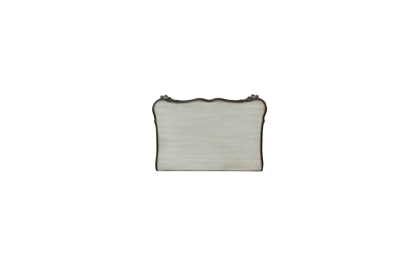 Elegant silvertoned antique vanity mirror with scalloped edge for makeup application
