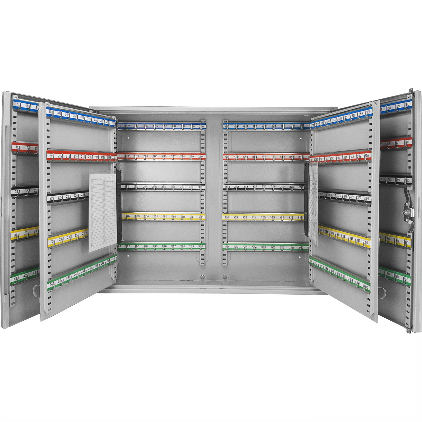 Gray metal key cabinet with  numbered slots
