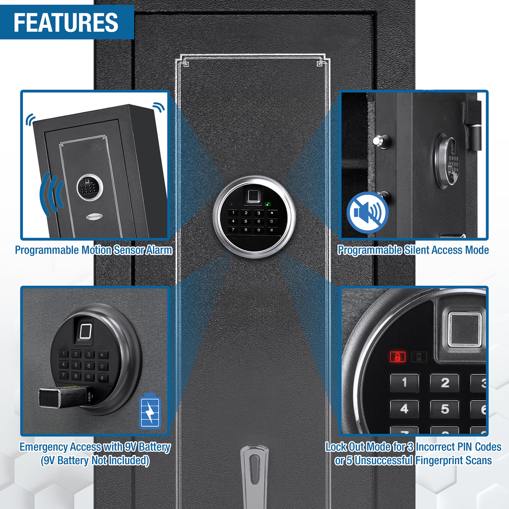 Digital keypad on a security safe with programmable motion sensor alarm