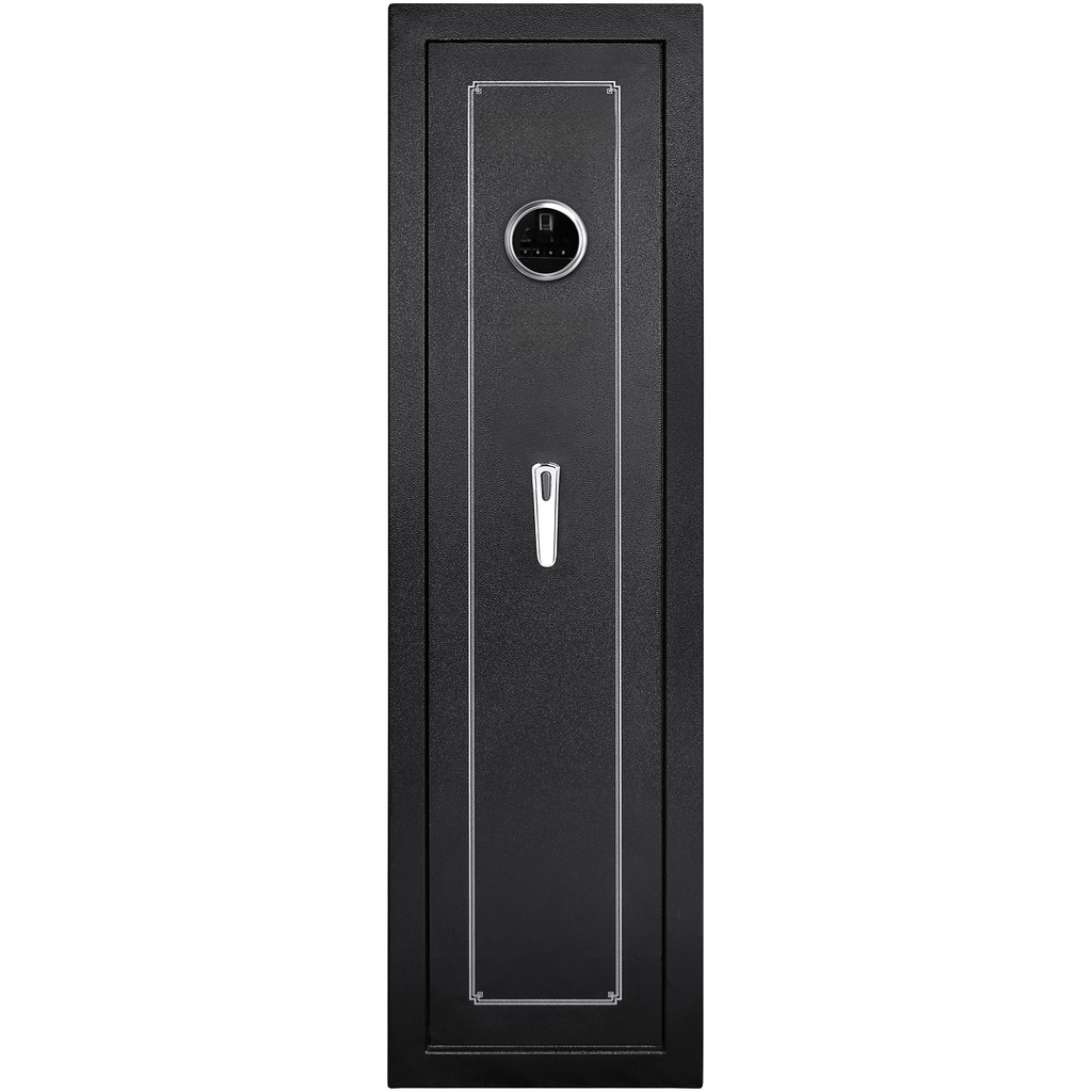 Black metal gun safe with digital lock and chrome handle