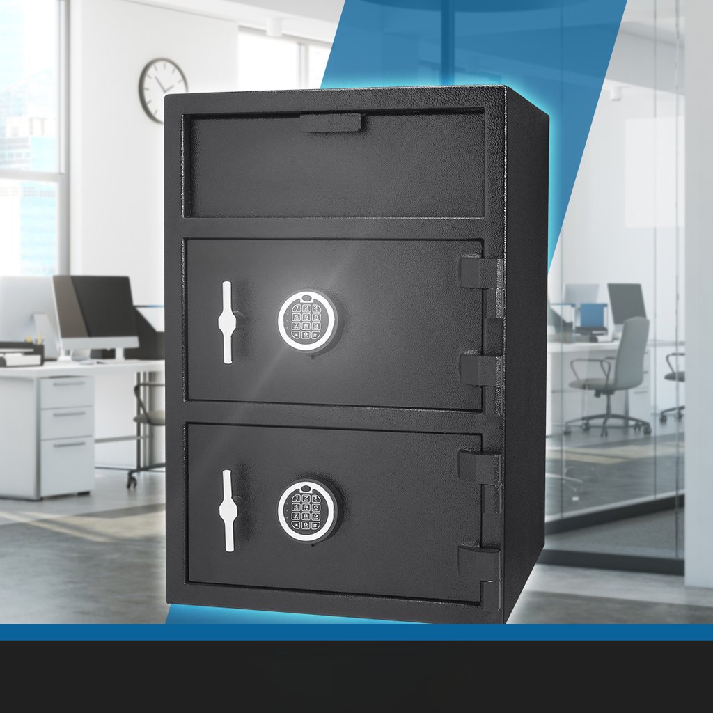 Black digital safe with three drawers