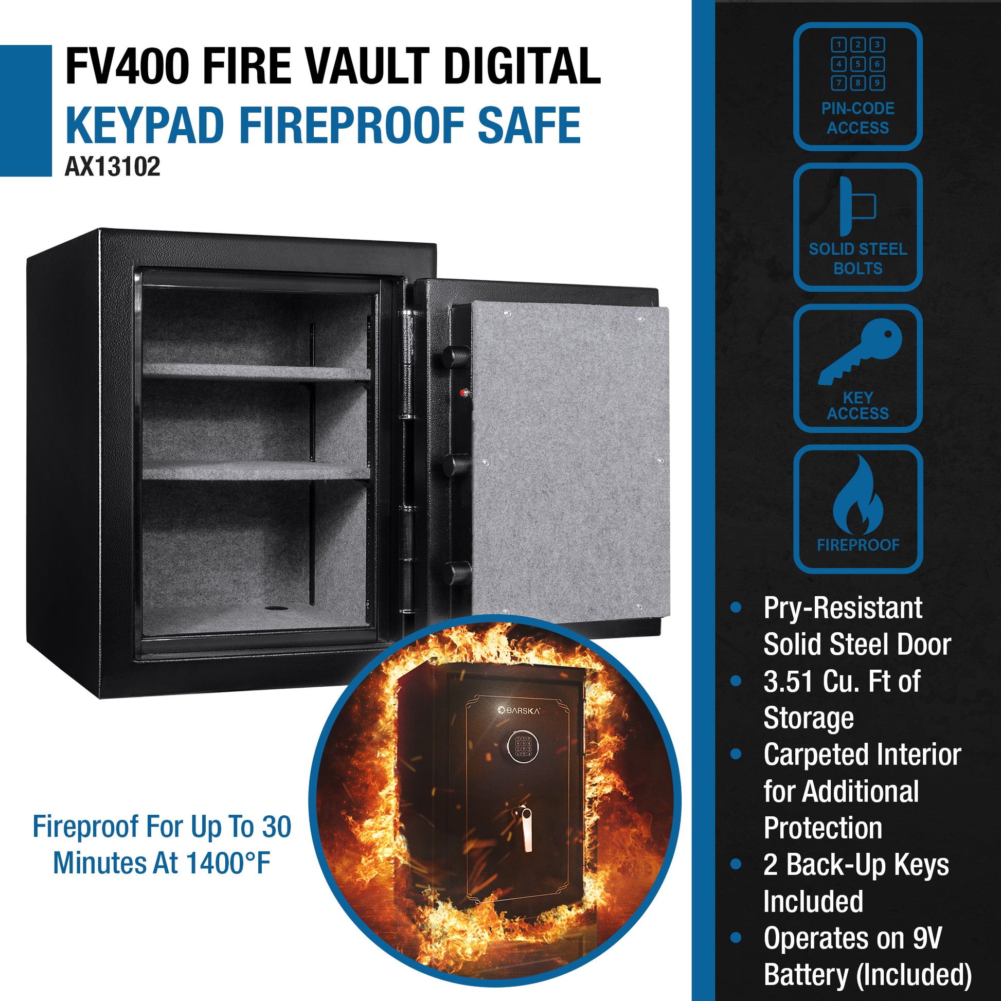 Black digital keypad fireproof safe