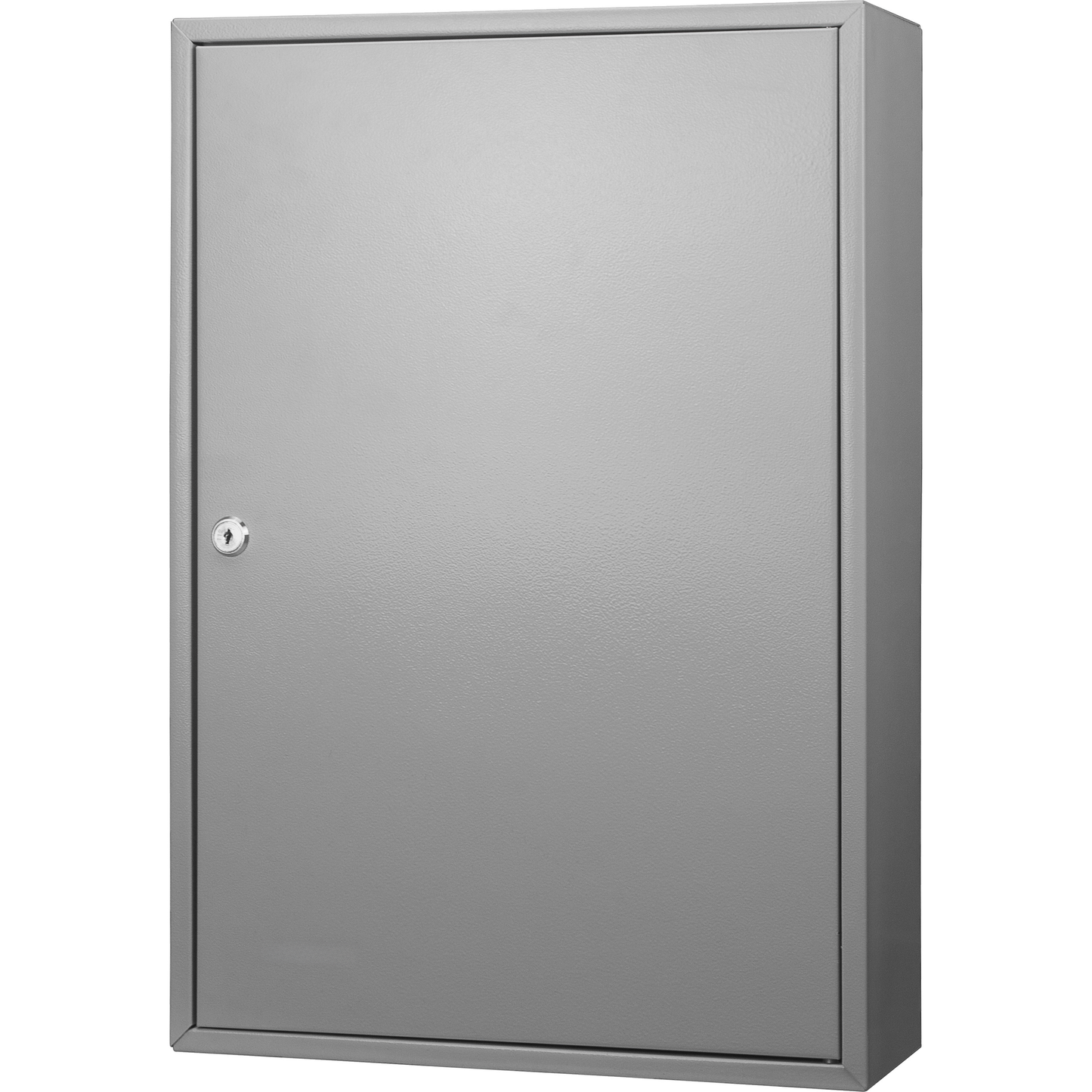 Gray metal lockable wallmounted cabinet with keyhole