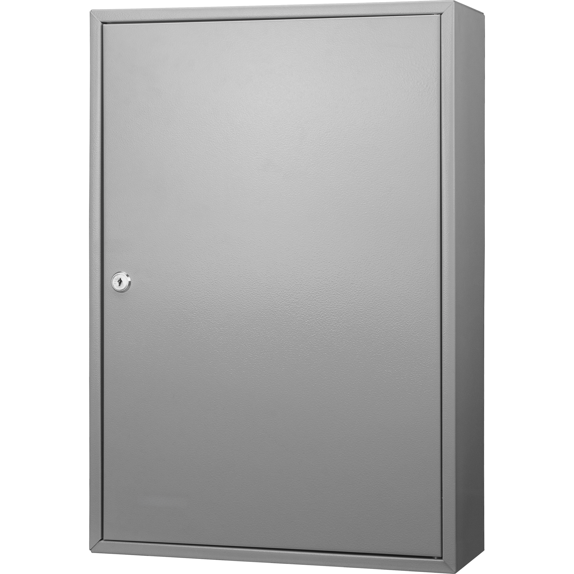 Gray metal lockable wallmounted cabinet with keyhole