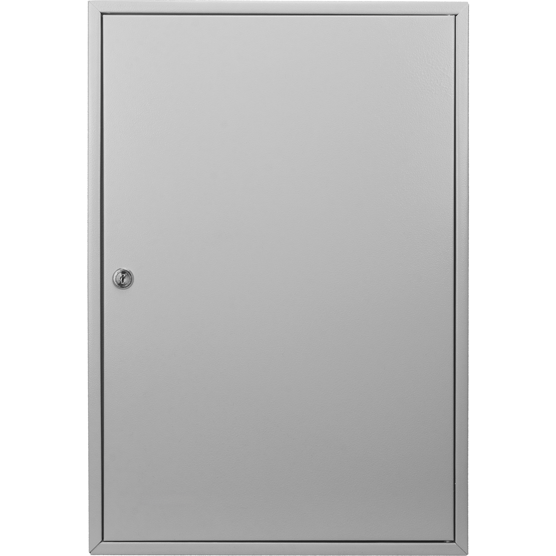 Gray metal electrical panel with a silver key lock
