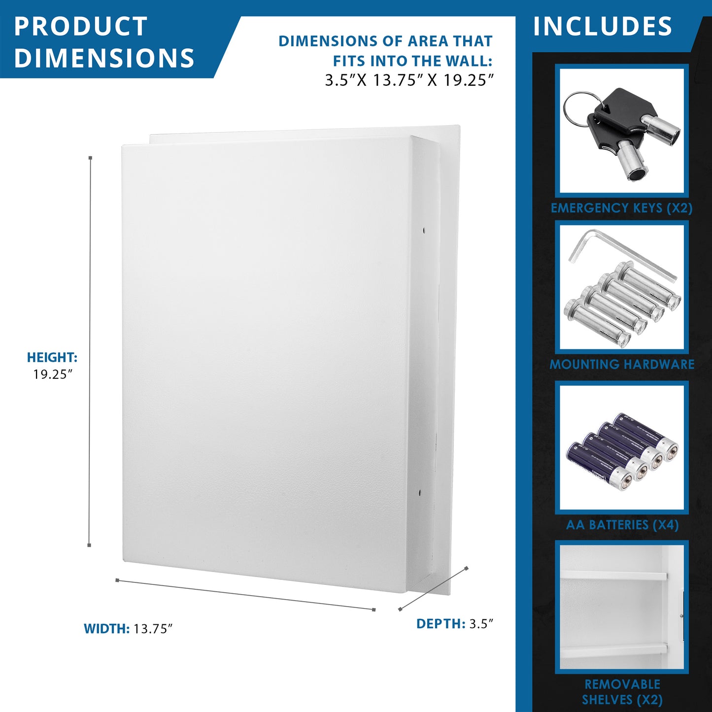 White inwall safe with dimensions  H x  W x  D