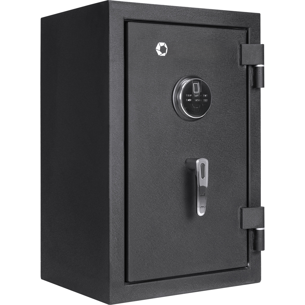 Black digital lock safe with textured finish and chrome handle
