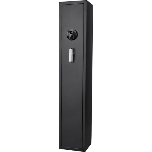 Black metal gun safe with digital lock and key