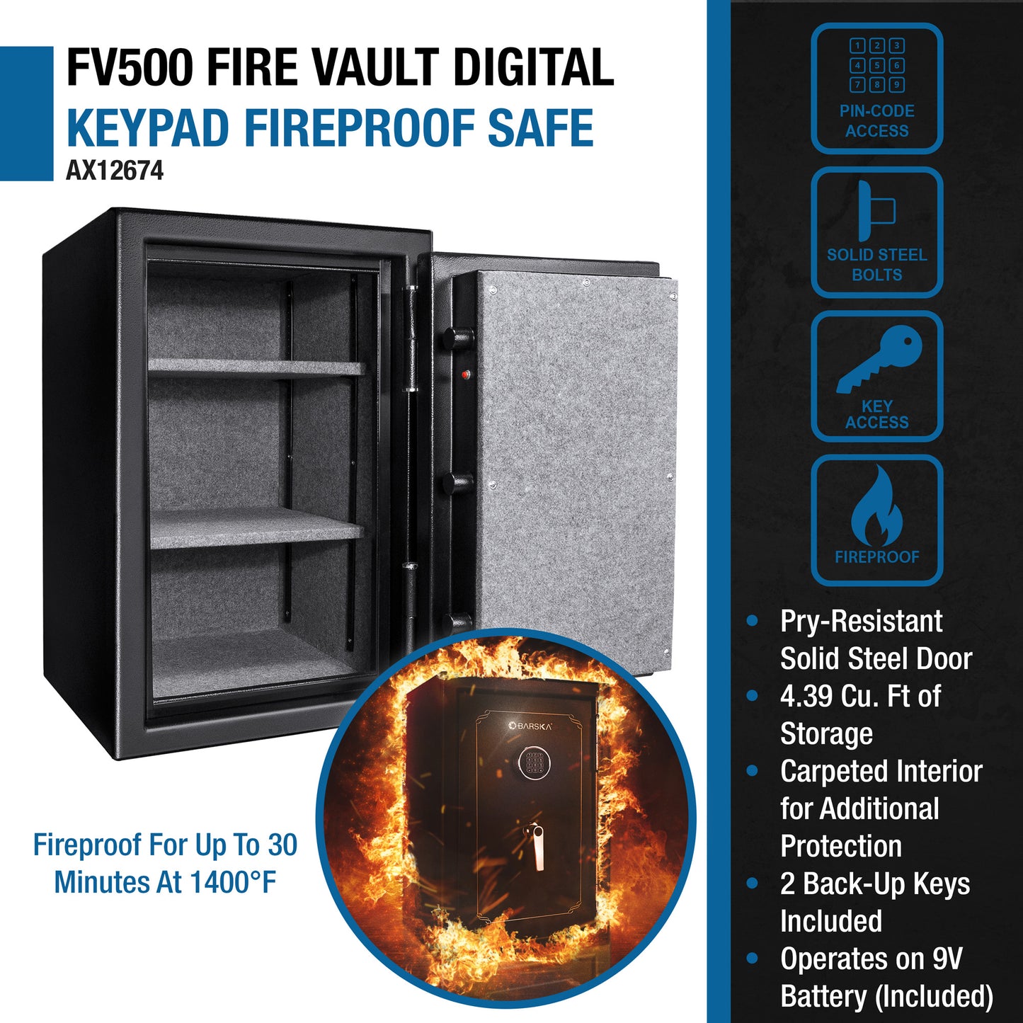 Digital keypad fireproof safe with padded interior